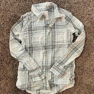 Perfect Shirt Women's Gray & White Long Sleeve Plaid Button Up Shirt Size Small